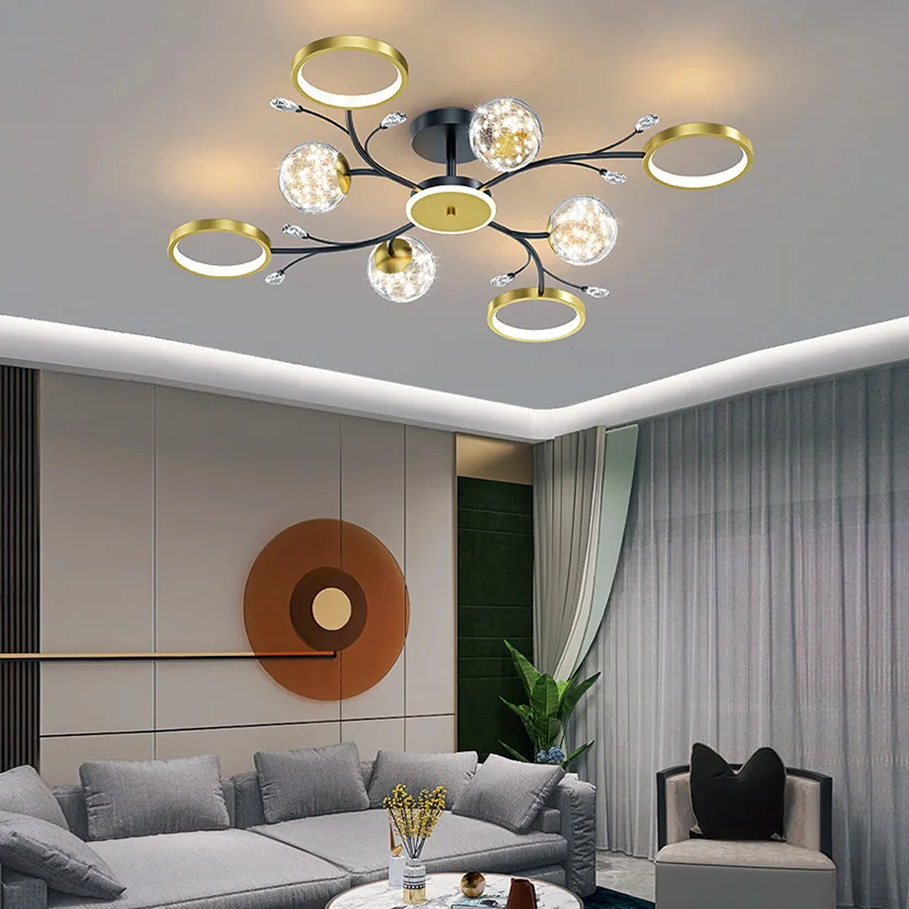 SANDYHA 2022 New Ceiling Lamp Stars Glass Ball Crystal Chandelier for Living Dining Bedroom Home Decor Pendant Lighting Fixtures