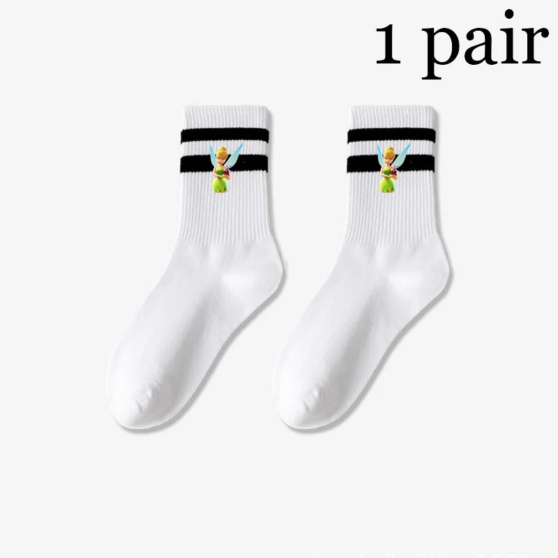 Tinker Bell Cartoon Women Disney Socks Breathable Short Socks ladies Casual Soft Socks Solid Color Black White Women Short Sock