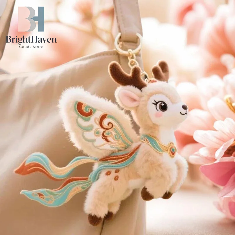 Chinese Style Dunhuang Flying Cat Pendant Cute Plush Toy Cartoon Nine-Colored Deer Keychain Cute Plush Doll Bag Charm Gift B.H view 2