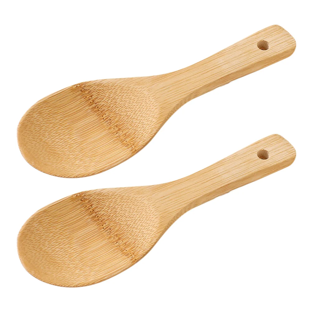 2Pcs Bamboo Rice Spoon Non-Stick Kitchen Utensil for Electric Cooker Reusable Practical Multi-Function