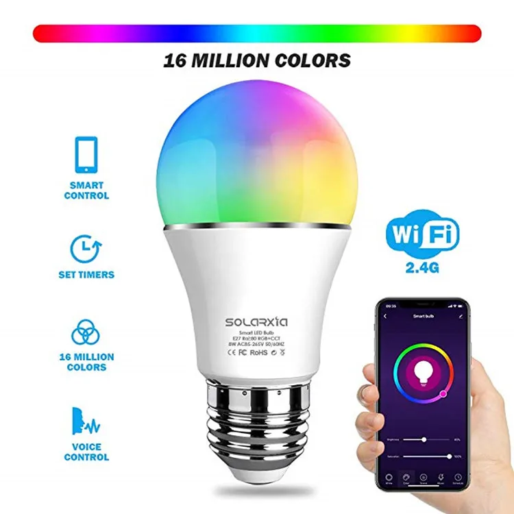 Hot Sale Mobile Phone APP Remote Control Alexa Google Home IOT RGB 7.5W Color WiFi Led Light Smart Bulb