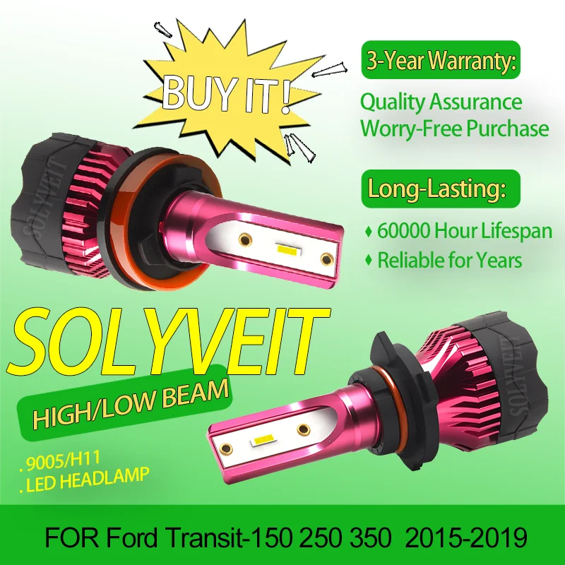 

Waterproof IP67 Safe Night Journeys 9005 H11 LED HIGH LOW BEAM HEADLAMP FOR Ford Transit-150 250 350 2015 2016 2017 2018 2019