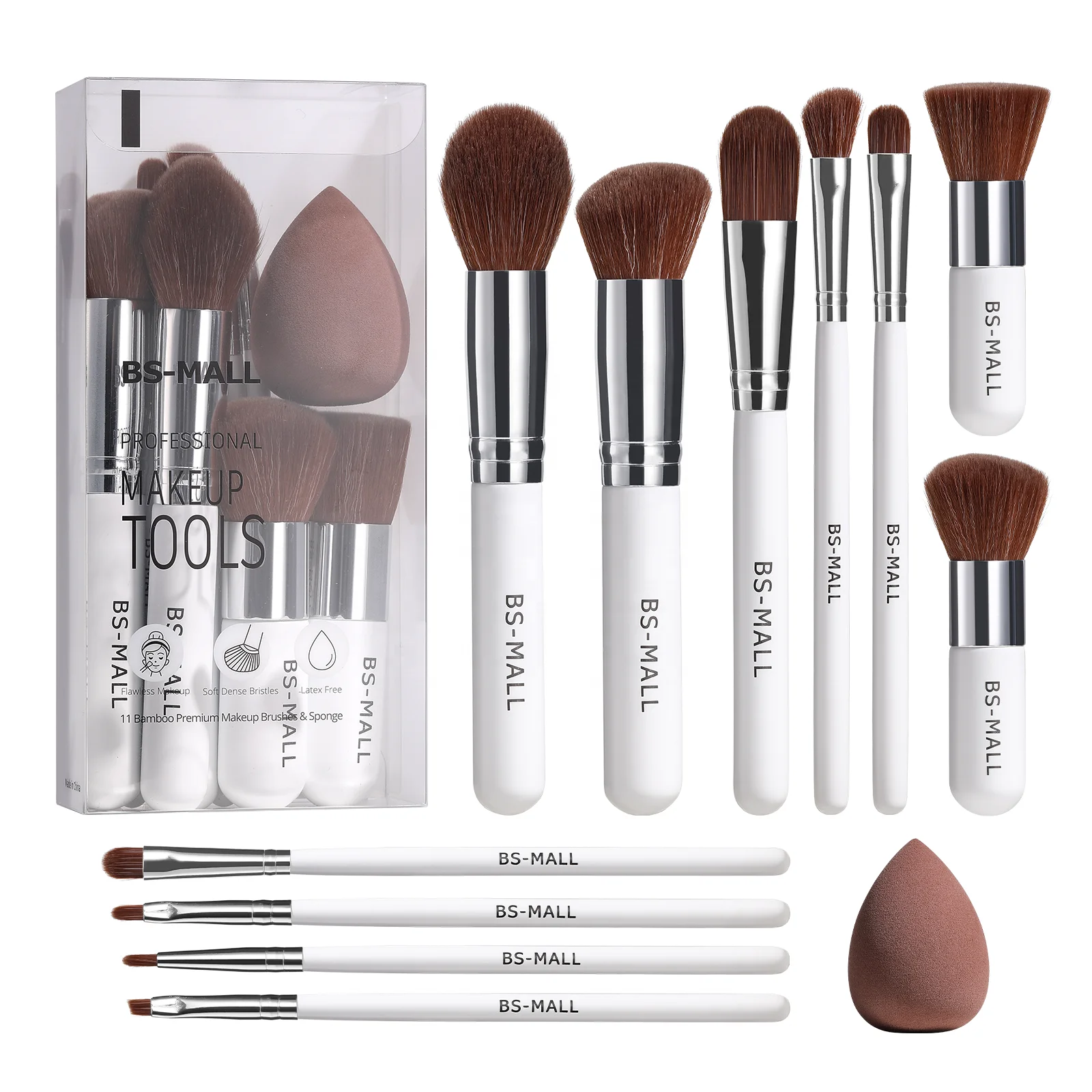 

# Hot Sales BS MALL 11PCS Makeup Brush Set Private Label Premium Synthetic Face Make Up Brush Makeup Spongeet S
