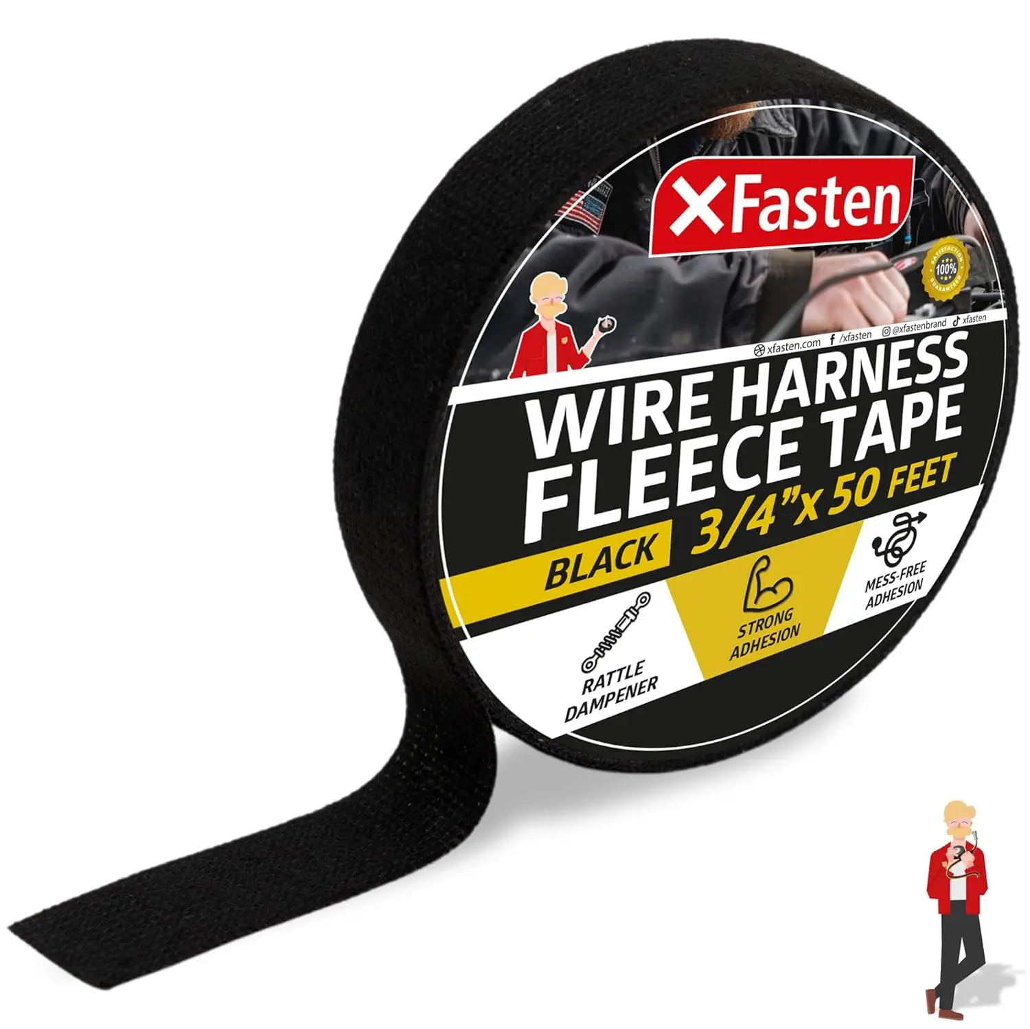 

3/4" x 50ft Cloth Wiring Harness Tape, High Temp & Abrasion Resistant, Noise Dampening, Residue-Free