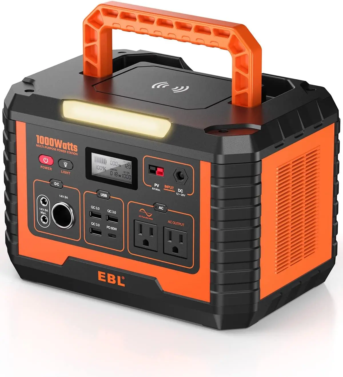 

EBL Portable Power Station 1000W, Camping Solar Generator 270000mAh with 110V AC Outlet, PD 60W Fast Charging For Home Camping