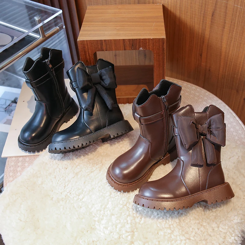 

Kids Ankle Boots for Girls 2025 New Winter Kids Princess Style Boots Bow Detail Breathable Lining Non-slip Christmas Party Boots