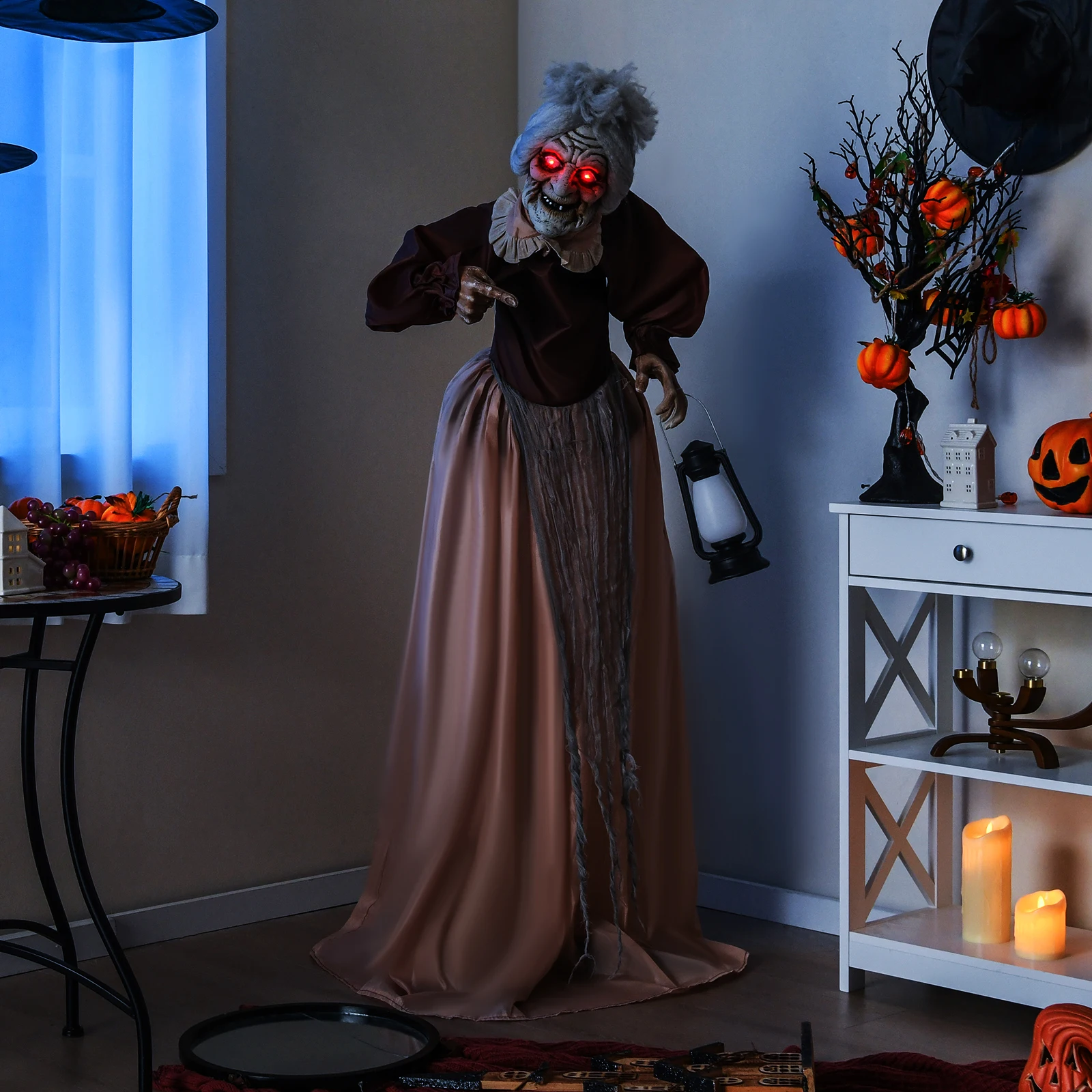 Halloween Animatronic, Talking Zombie Maid in Lantern, Halloween Decorations with Movable Head and Arms, Lights and Sounds 4