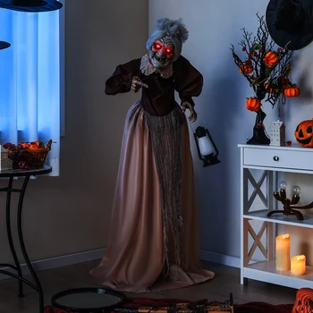 Halloween Animatronic, Talking Zombie Maid in Lantern, Halloween Decorations with Movable Head and Arms, Lights and Sounds 4