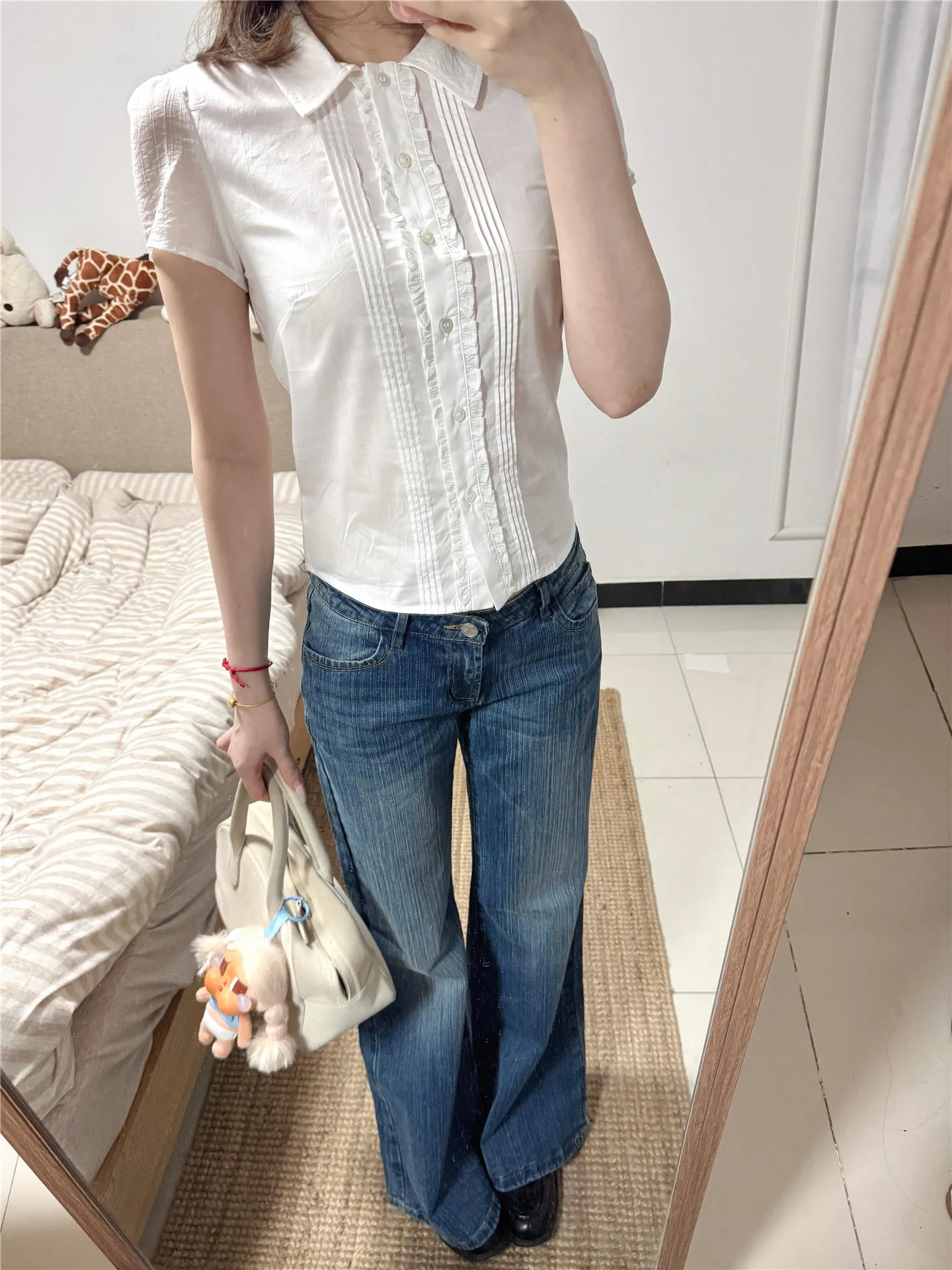 

American Vintage Heavy Duty Loose Women's Jeans Low Waist Bell Bottoms Casual Cotton Spring Fashion Dragging Floor Pants