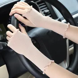 Elegant Non-Slip Summer Cycling Touch Screen Driving Shinny Ruffle Women Mittens Fingerless Gloves Half Finger Gloves Mesh