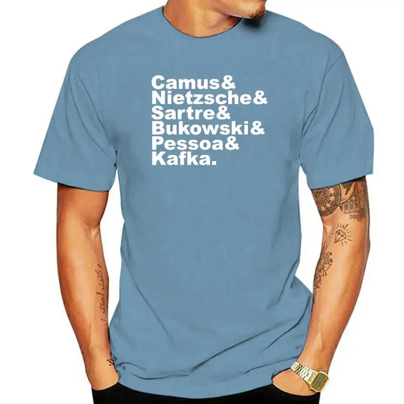 Fashion Men T Shirts Men Camus Nietzsche Sartre Bukowski Pessoa Kafka. White On Black Fitted Tee