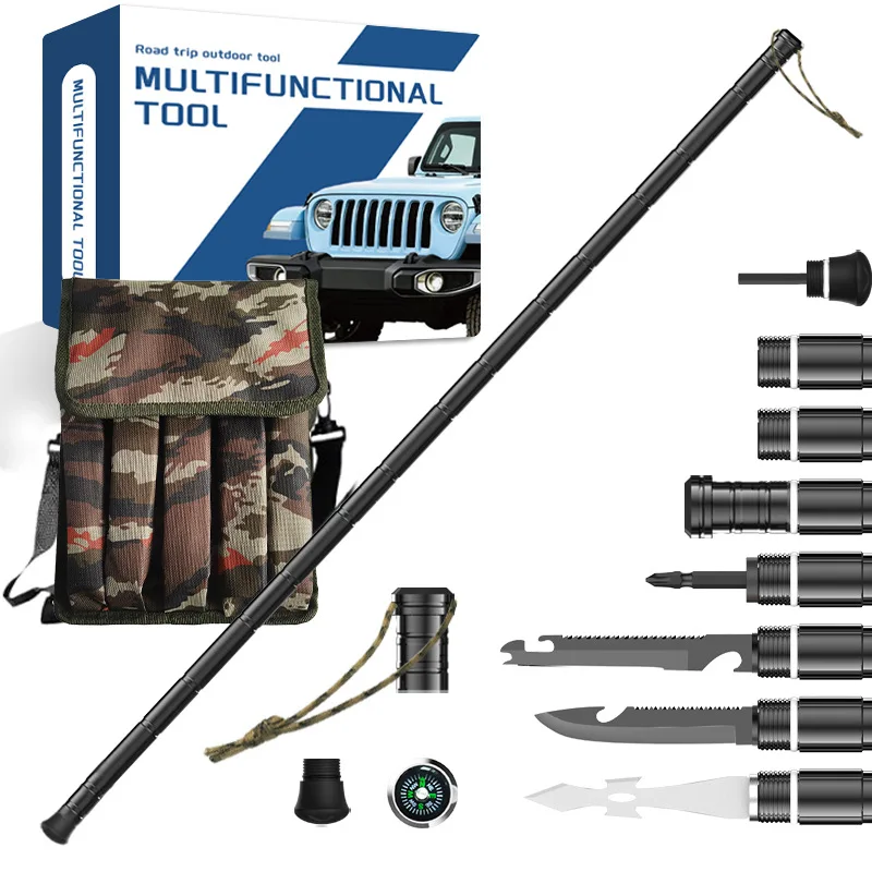 Self-Defense Equipment Outdoor Supplies Set Multi-Functional 5-Joint Iron Hiking Camping Adventure Mountain Climbing Aluminum