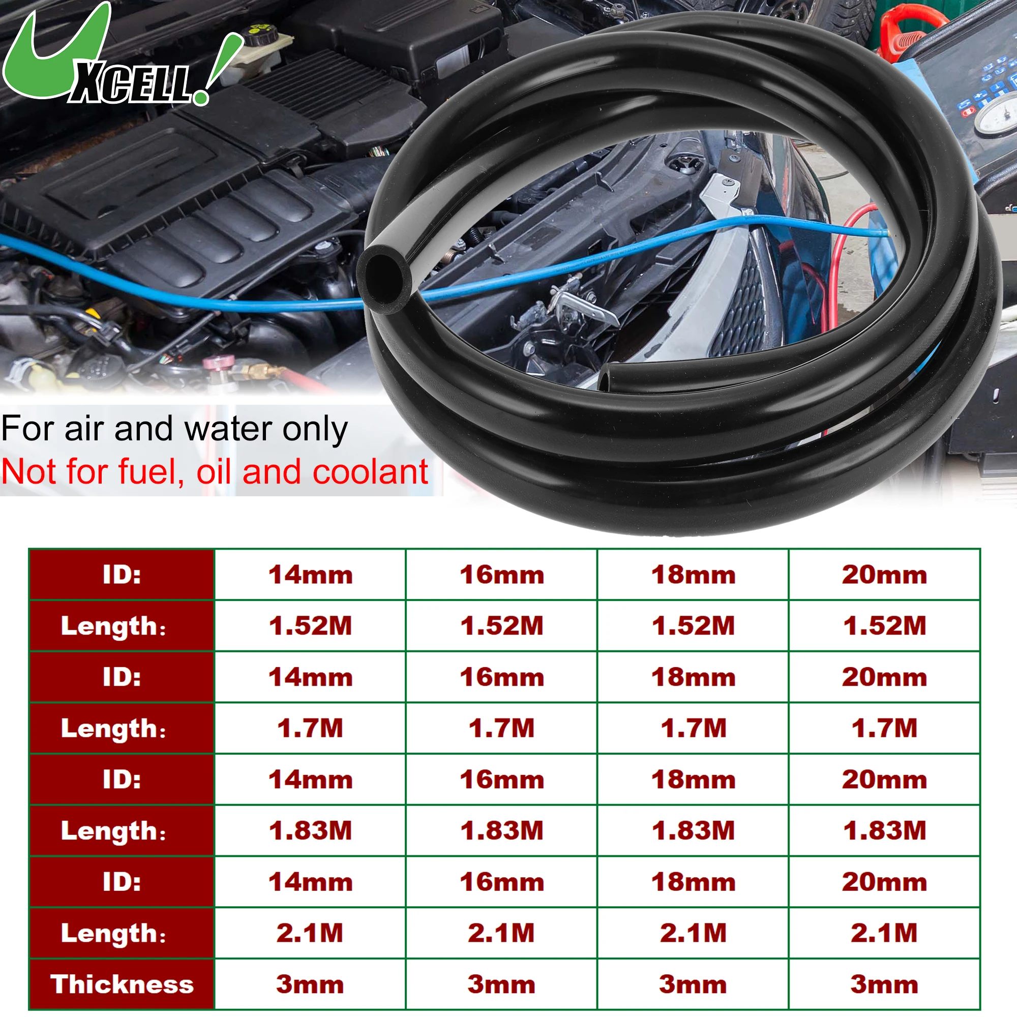 UXCELL 1.52M 1.7M 1.83M 2.1M Long Silicone Vacuum Tubing Hose Engine Car Vacuum Line Silicone High Temperature 14mm-20mm ID