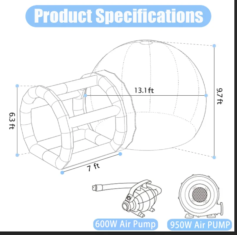 3m Commercial PVC Inflatable Bubble House  Bubble Tent Jumping Castle Party  with Blower for Balloon