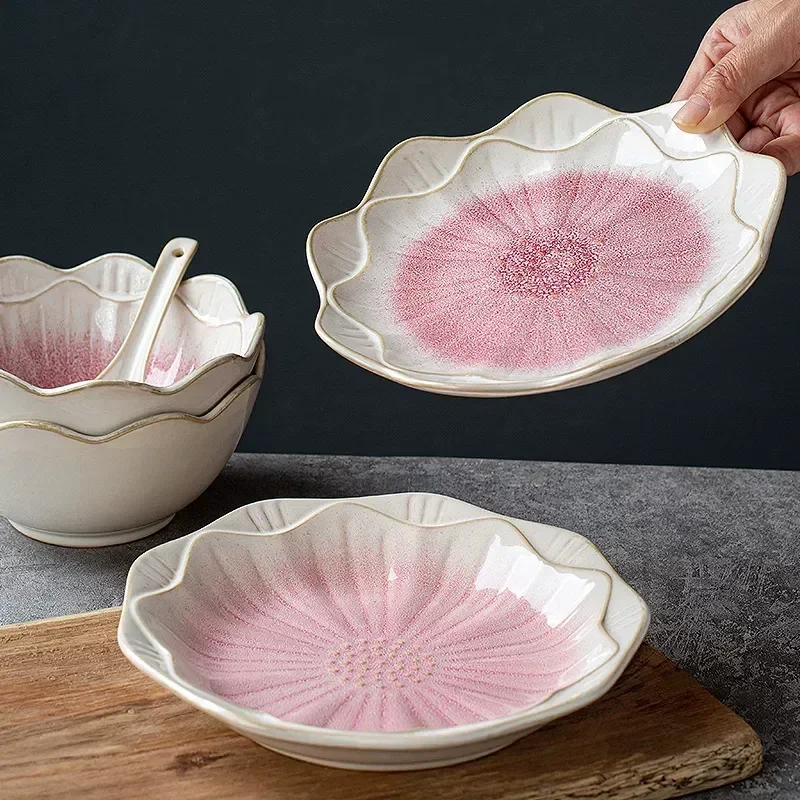 Ceramic Dishes Set Household Retro Kiln Glaze Personalized Rice Bowl Creative Microwave Oven Tableware