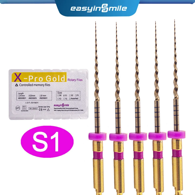 EASYINSMILE Dental Endodontic NITI Rotary Files Taper 17/04 X-Pro Gold S1 25mm File for Endo Motor