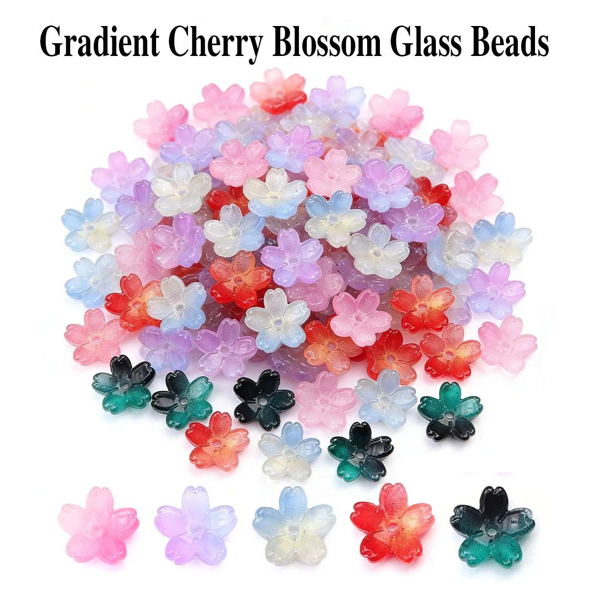 11mm Gradient Cherry Blossom Glass Beads - 1mm Hole, 10pcs/Pack for DIY Jewelry, Necklaces, Bracelets & Earrings