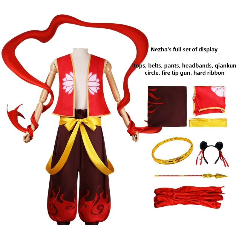 Nezha Cosplay Anime Magic Kid Ne Zha 2 Costumi Set completo Puntelli carini Vestito Parrucca Vestito da film per adulti Bambini Gioco di ruolo Costume