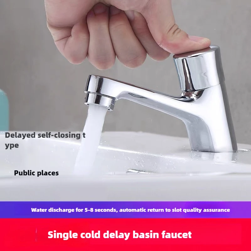 Face Basin Self Closing Water-saving Faucet Bathroom Basin Cold Water Faucet Delay Button Section Faucet Bathroom Accessories