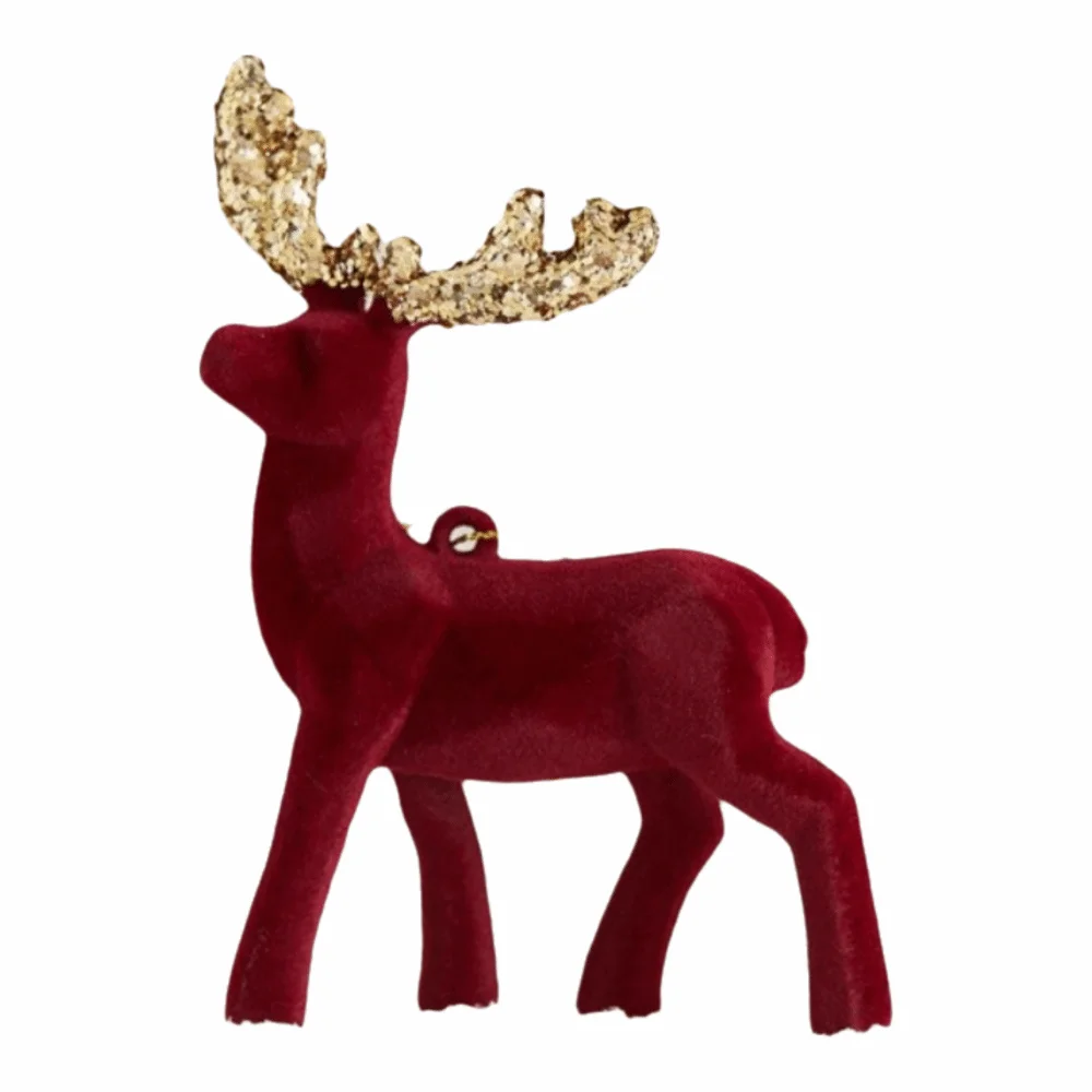 Elegant Standing Velvet Christmas Reindeer Simulation Red Plush Sequins Christmas Red Deer Figurines Glittering cute