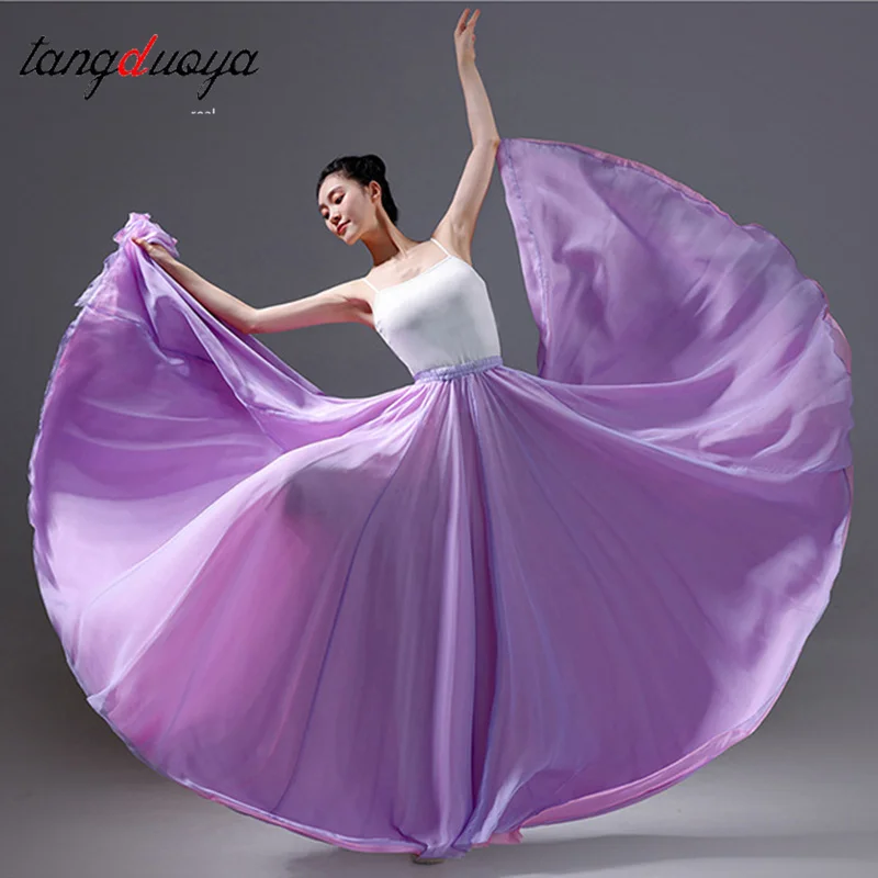 المرأة الكلاسيكية الحديثة الرقص التدريب نصف تنورة أنيقة العرقية مزدوجة الشيفون أداء سوينغ تنورة التفاف تنورة أثيري