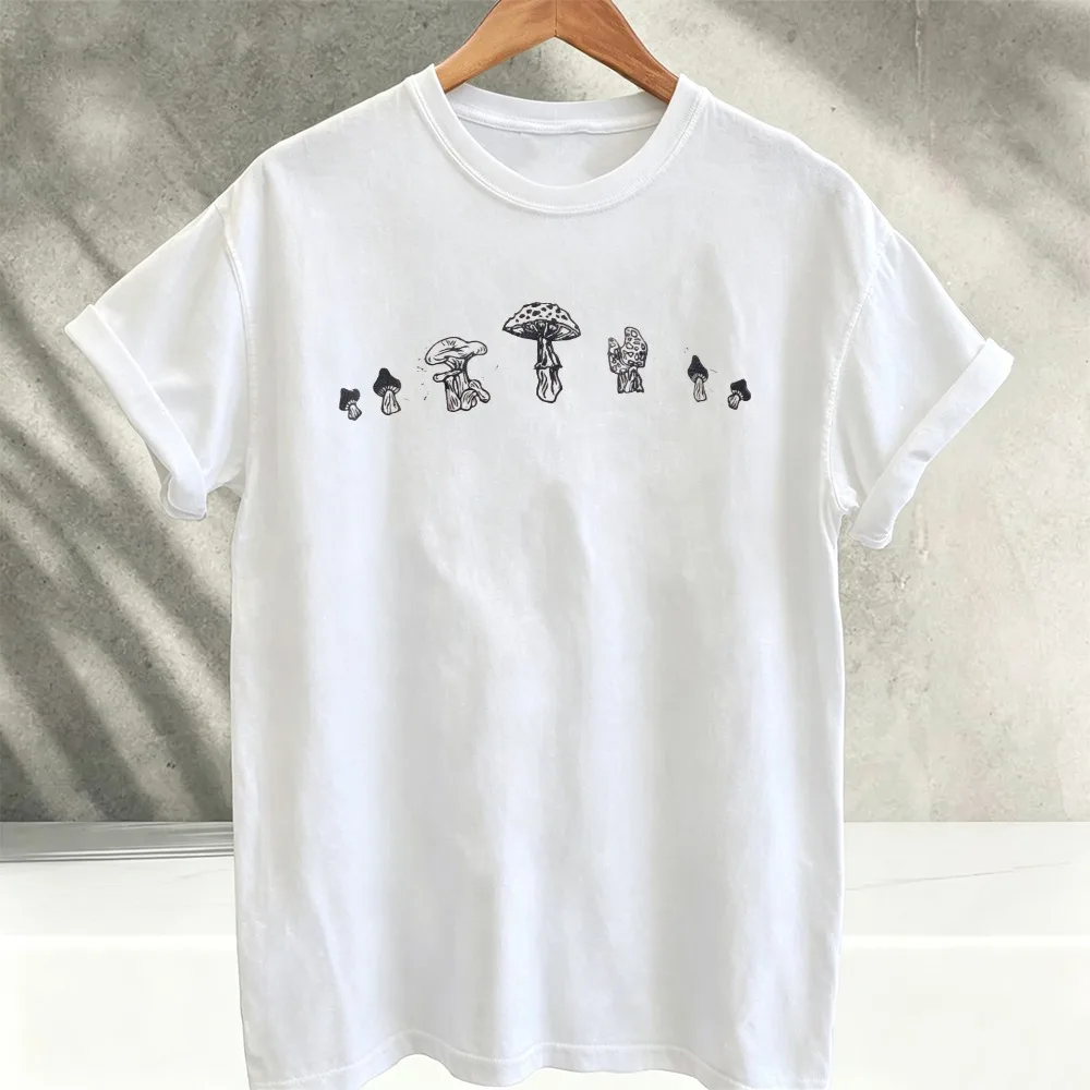 Mushroom Line Art T-Shirt, Goblincore Botanical Nature Tee, Cottagecore Forest Aesthetic Top, Witchy Whimsigoth Gift for Her