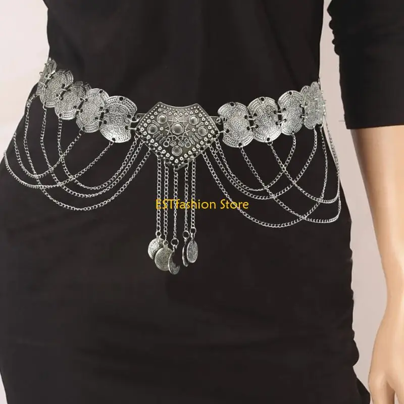 Y5GC جوفاء عملة الخصر سلسلة للإناث لامع لامع التركية البطن حزام على شكل سلسلة العرقية الخصر الديكورات النساء مجوهرات للجسم