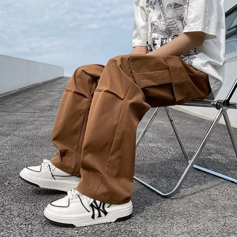 Herren Cargohose Y2k Schwarz Hip Hop Lose Streetwear Hose Herren Jugendstil Gerades Bein Lässige Hose mit mehreren Taschen für Herren 405