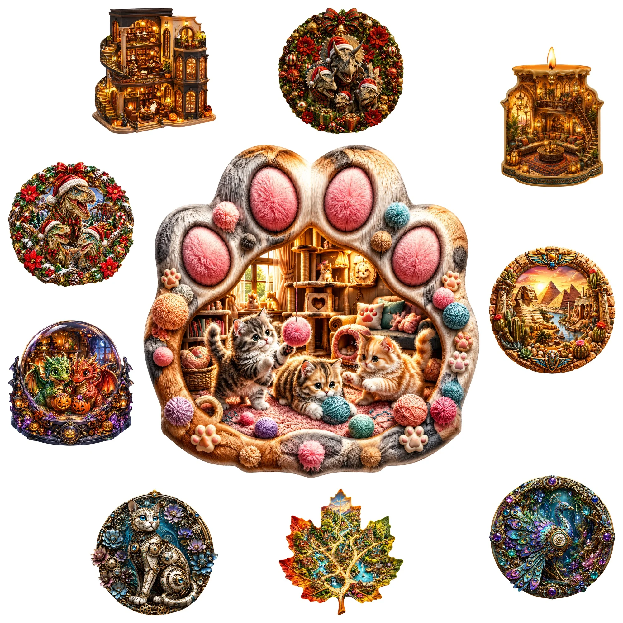 Cat Paw Flat Wooden Puzzle Gift Toy Animal Jigsaw Puzzle Tabletop Puzzle Game Ideal Gift for HolidaysGift for Kids Teens