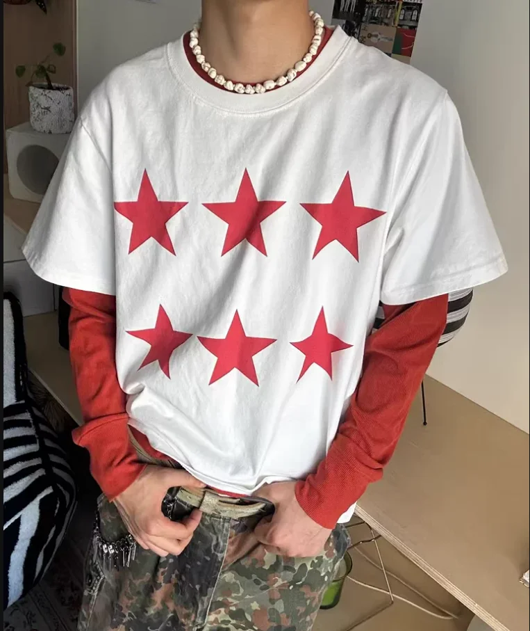 2026 ROCKSTAR Punk style cold spray metal tee short sleeved T-shirt TX1655