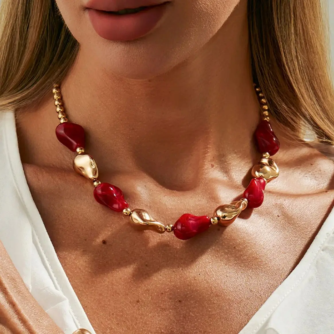 SHIXIN 7 Styles Elegant Resin Water Drop Beaded Choker Necklace for Women Boho Irregular Acrylic Short Necklace Clavicle Chain