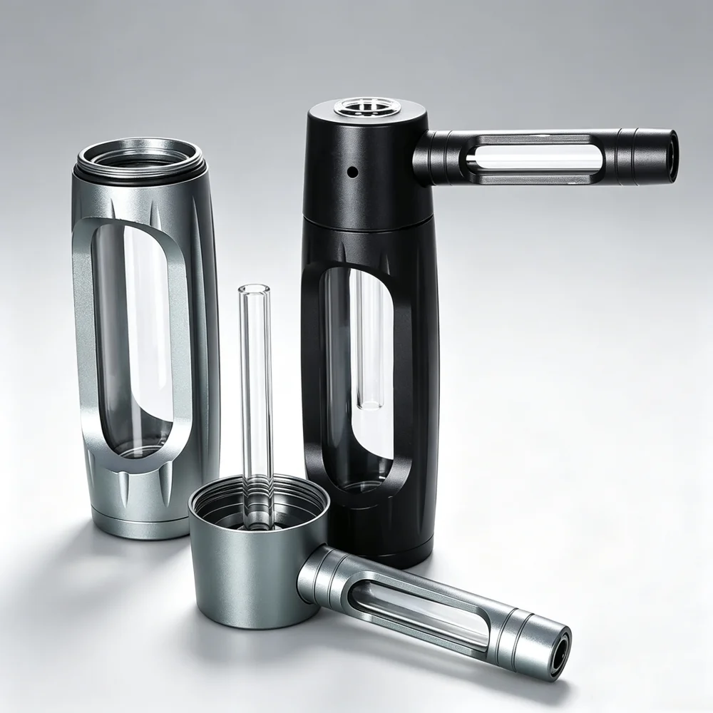 Portable Aluminum Alloy Water Smoking Pipe with Glass Bowl Removable Detachable Pipe for Shisha Smoke Accessories
