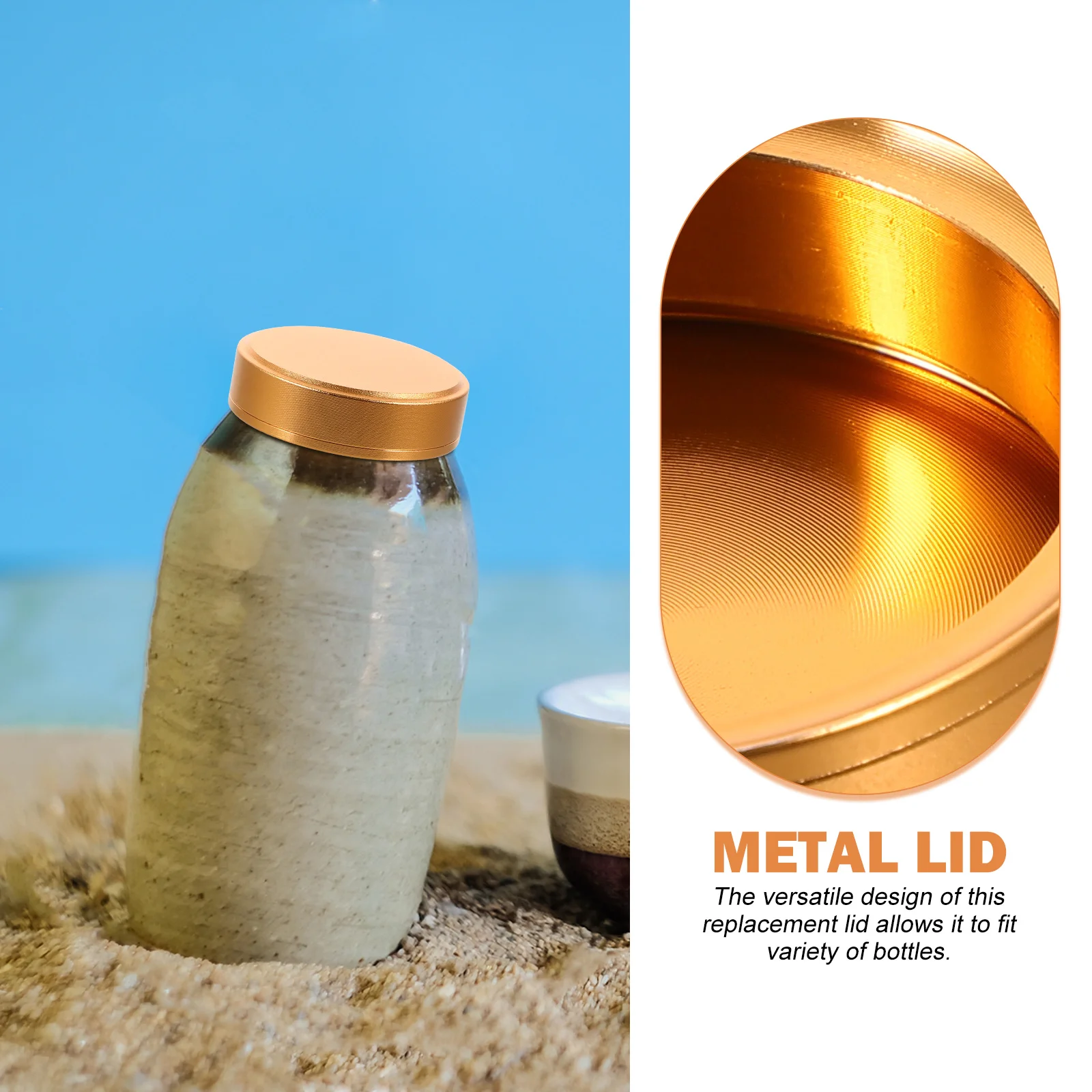 

Multi-function Tea Jar Lid Ceramic Outer Diameter Metal for Cover Canister Golden Tin