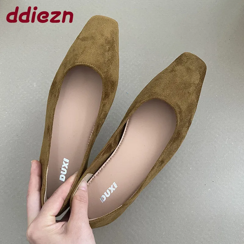 

Женская модная женская обувь без шнуровки из флока, мягкая повседневная женская обувь на плоской подошве с квадратным носком, женская обувь на плоской подошве с обувью