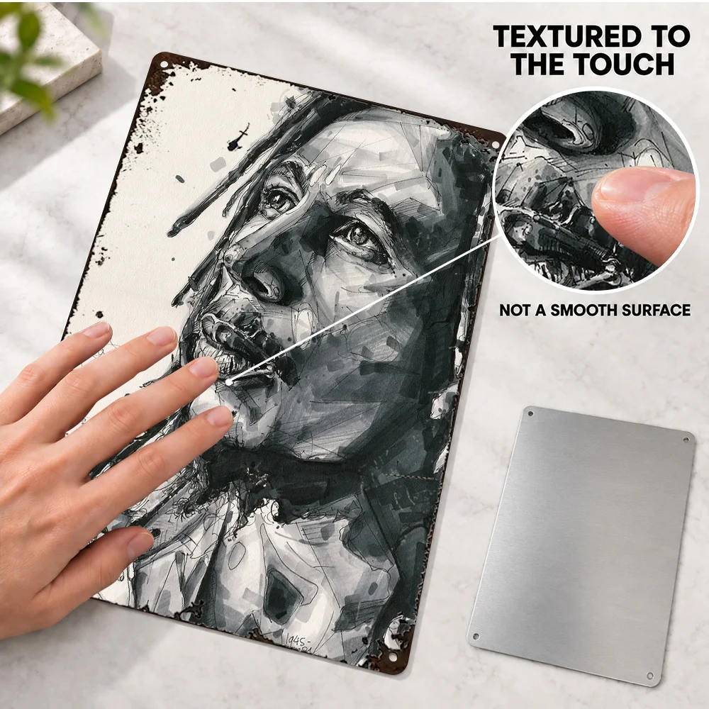 Bob Marley Ink Portrait Aluminum Poster Customized Metal Sign Wash Wall Art For Home Recording Studio Music Fan Birthday Gift