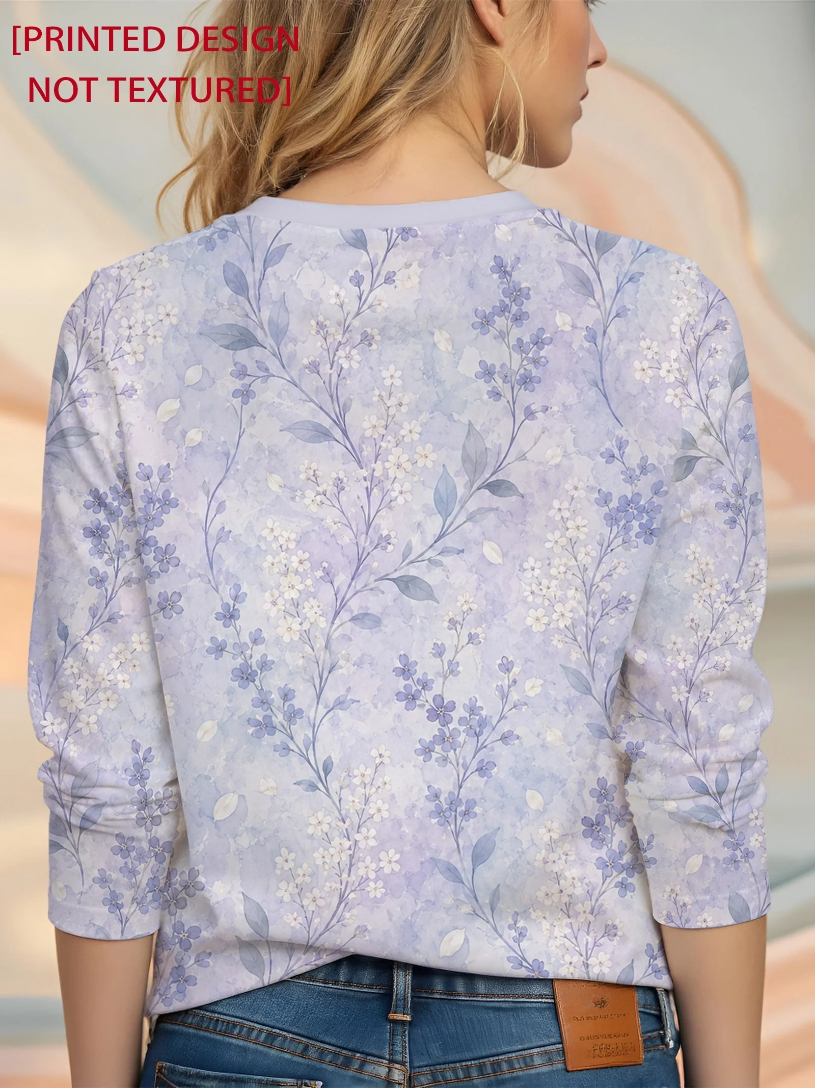 Women T‑shirt Watercolor Floral Branch Print Crew Neck 3/4 Sleeve Autumn Winter Casual Daily Tee Top Women's Clothes