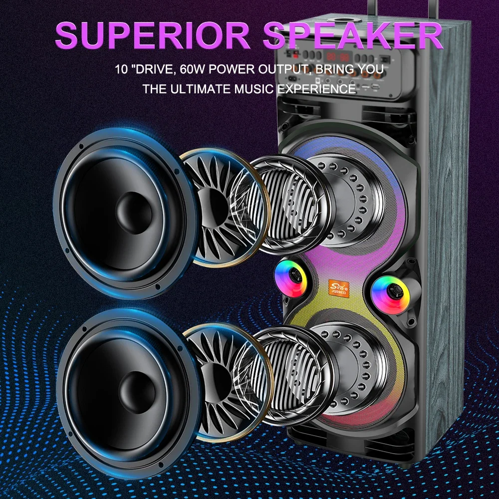 Sing-e JQS9033 Dual 10-inch Large Stage High Power KTV Karaoke DJ Wireless Bluetooths Speaker with RGB LED Lighting