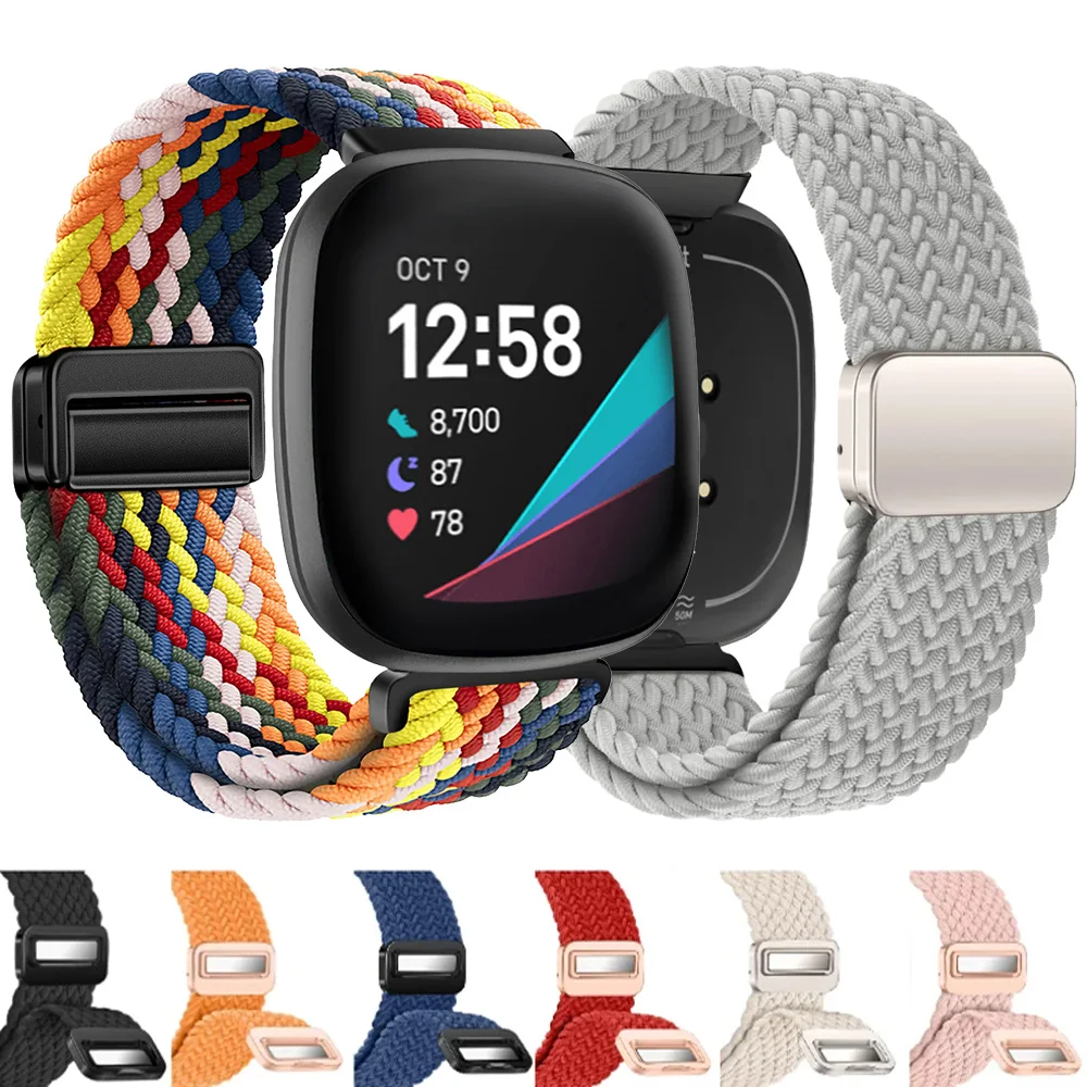 Nylon-Geflechtband für Fitbit Versa 4/3, Metall, magnetisch, bequem, Sport-Correa-Band für Fitbit Sense 2/1, Uhrenarmband-Zubehör
