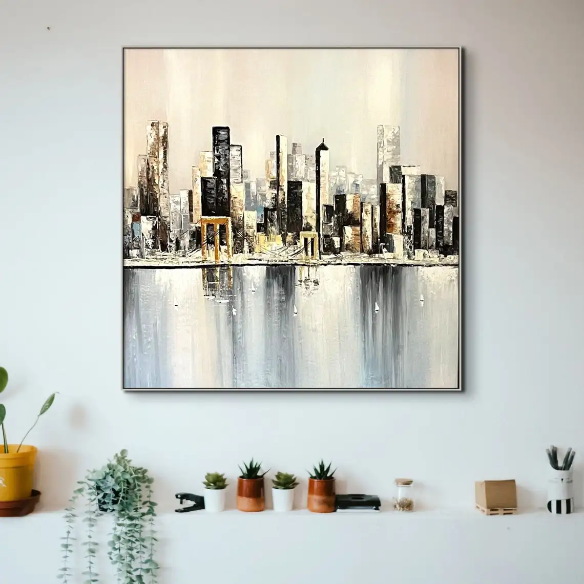 Abstract City Painting Large Wall Art Skyline Living Room Wall Art Abstract Housewarming Painting on Canvas Cityscape Skyline