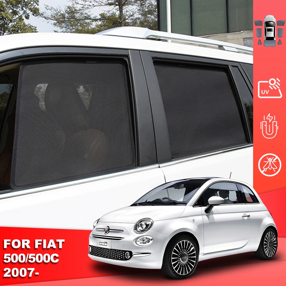 For Fiat 500 500C 500E 2007-2024 Magnetic Car Sunshade Shield Front Windshield Curtain Rear Side Baby Window Sun Shade Visor