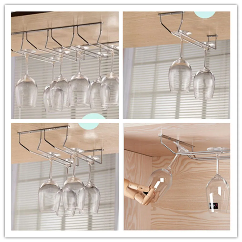 1 Pcs 1-5 Rows Stainless Steel Wall Mount Kitchen Organizer Stemware Wine Glass Hanging Rack Holder Shelf Bathroom Accessories