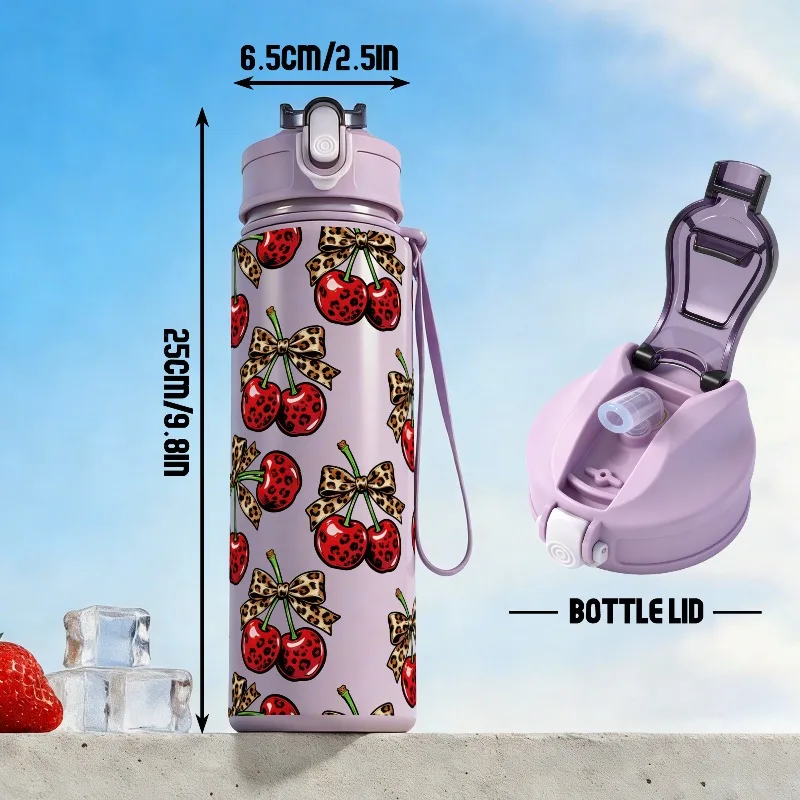 Personalized 25oz Large Cherry Leakproof Plastic Water Bottle for Outdoor Gym Hiking School Birthday Party Gift view 3