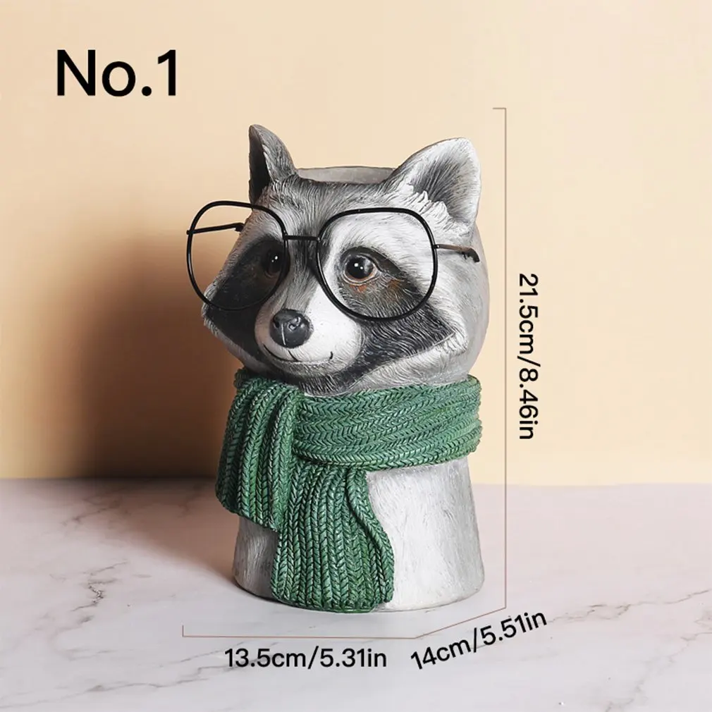 Animal with Glasses Vase Cute Owl Deer Fox Raccoon Flowers Pots Desk Ornament Resin courtyard Garden Flowerpot Sculpture Crafts