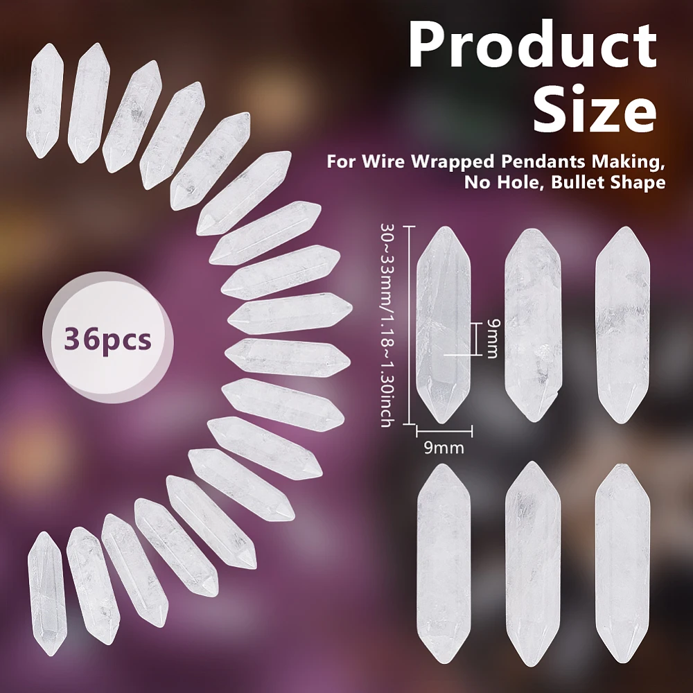 36Pcs Clear Quartz Crystals Quartz Points Double Terminated Points Wands No Hole Point Decor for DIY Crafts Necklace Jewelry
