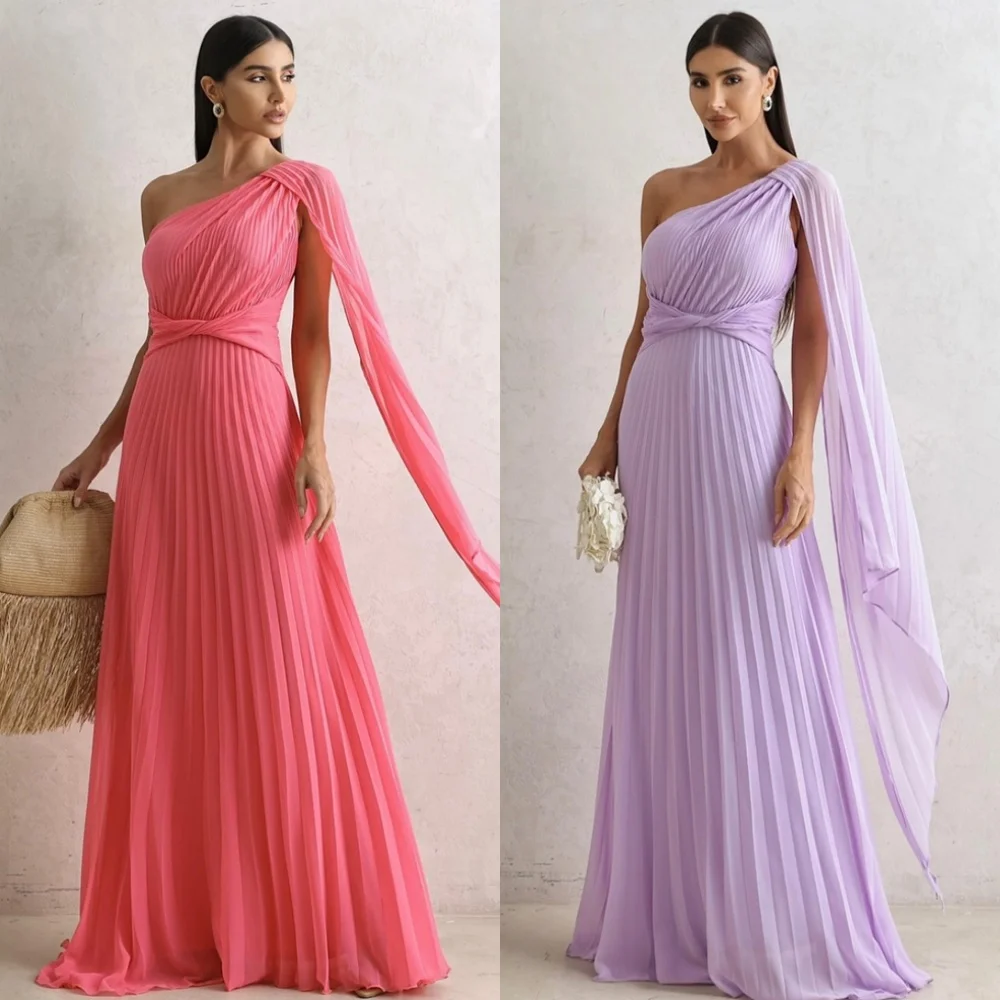 

Customized See Through Chiffon Evening Dresses Fashion One Shoulder Sleeveless Celebrity Gowns Exquisite Special Occasion Gowns