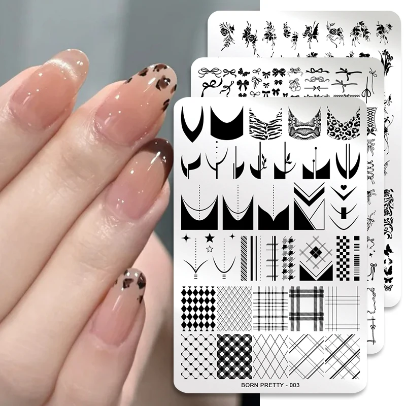 BORN PRETTY Nagelstempelplatten Herbst Leopard Geometrie Blumenbild Edelstahl Schablone Nail Art Stempel Schablonen