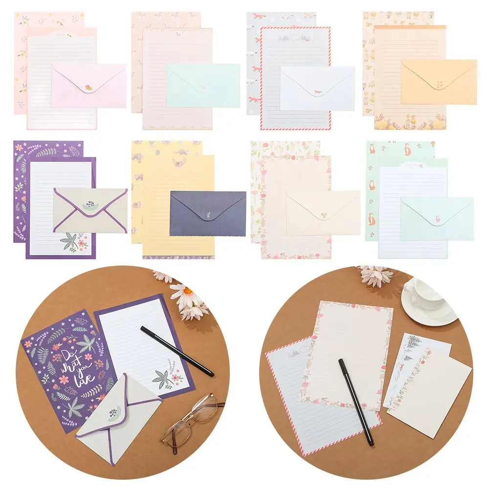 Letter Stationery Set 6PCS Writing Paper With 3PCS Envelopes Variety Designs Cartoon Animal Flower Printing