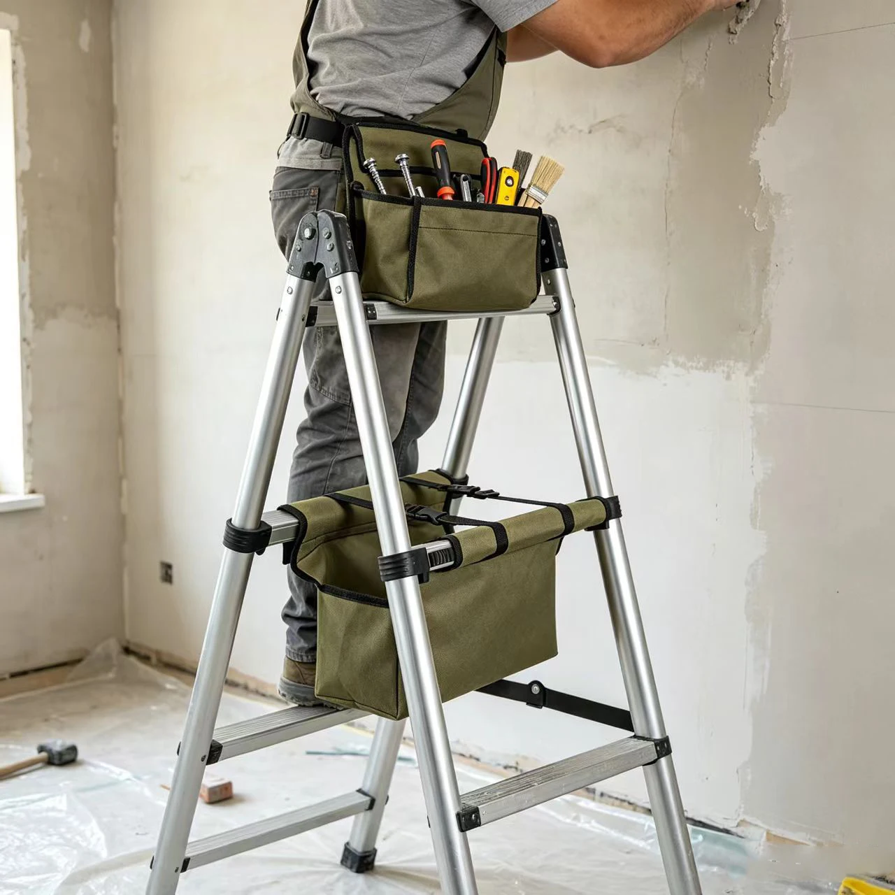 Sturdy 16A Canvas Tool Bag 31x13x14cm A-Frame Design with Buckles Multiple Pockets and Carry Handle for Workshop Use