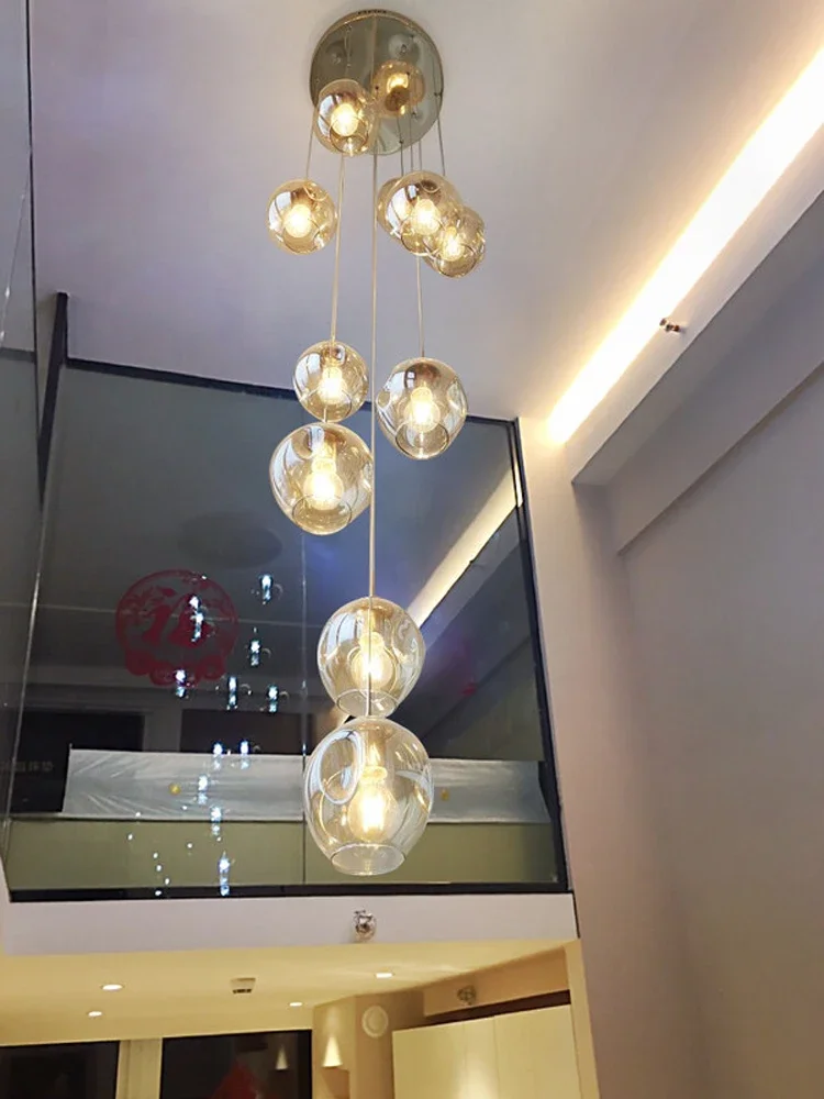 

Modern Spiral Staircase Lighting Chandelier Long Chandelier Living Room Villa Loft Dining Room Crystal Ball Lamp Stairs Light