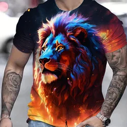 Summer Casual Men's Clothing Oversized Loose Lion Graphic Print Short Sleeve O-Neck Fitness T-Shirts New Outdoor Daily Wear Tops